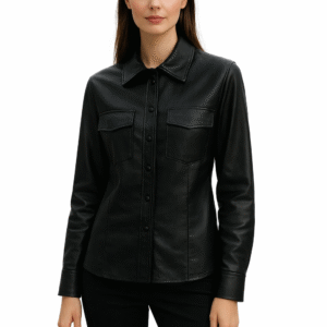 camisa feminina em couro sintético preta